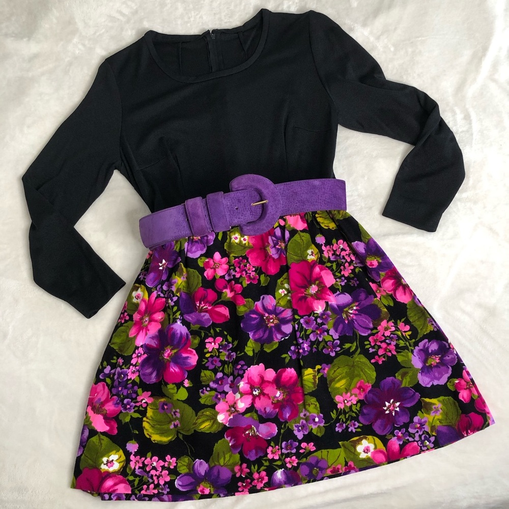 VINTAGE/ 70s floral mini dress